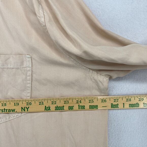 SERRA RETREAT Top Women 1X Lyocell Utility Shirt Button Front Long Sleeve Beige - Picture 11 of 13